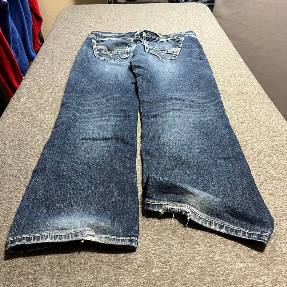 BKE Jake Bootleg Jeans Mens 33S Medium Wash Distressed Contrast Stitch Denim